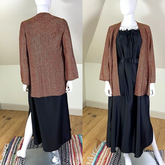 Vintage 70s Disco Maxi Dress Metallic Jacket Set Lester Hayatt Saks Fifth Ave S - Picture 6 of 9